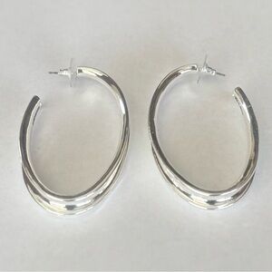 New Elegant Nine West Silver Tone Big Hoop Earrings